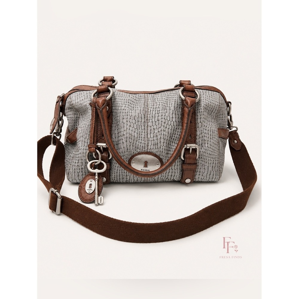 Fossil Maddox Long Live Vintage Snakeskin Embossed Leather Satchel Crossbody Bag